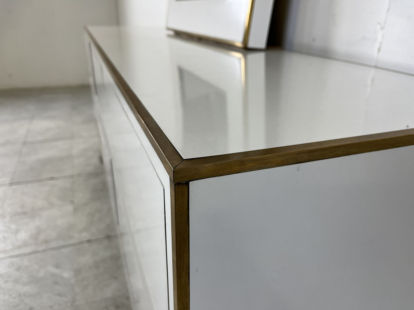 White Lacquered Credenza By Alain Delon With Mirror, 1970s photo Furniture