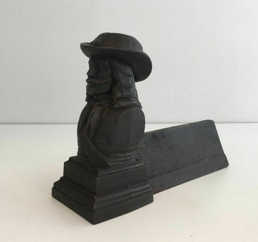 Pair Of Cast Iron Andirons With The Effigy Of A Musketeer photo vinterior