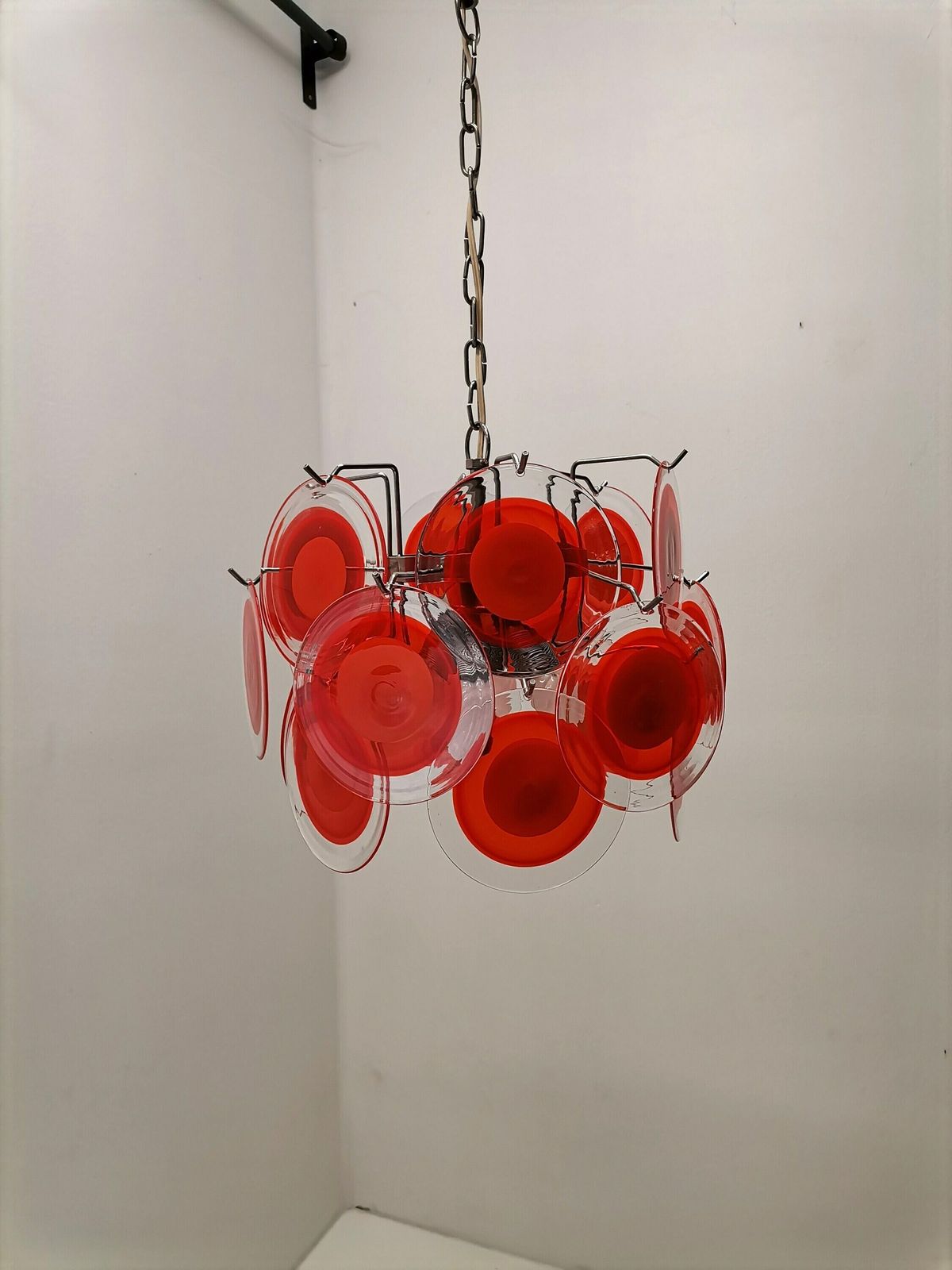Vintage Chandelier With 18 Murano Glass Discs / 60s Italy / Gino Vistosi Style Space Age Murano Pendant Light photo furniture