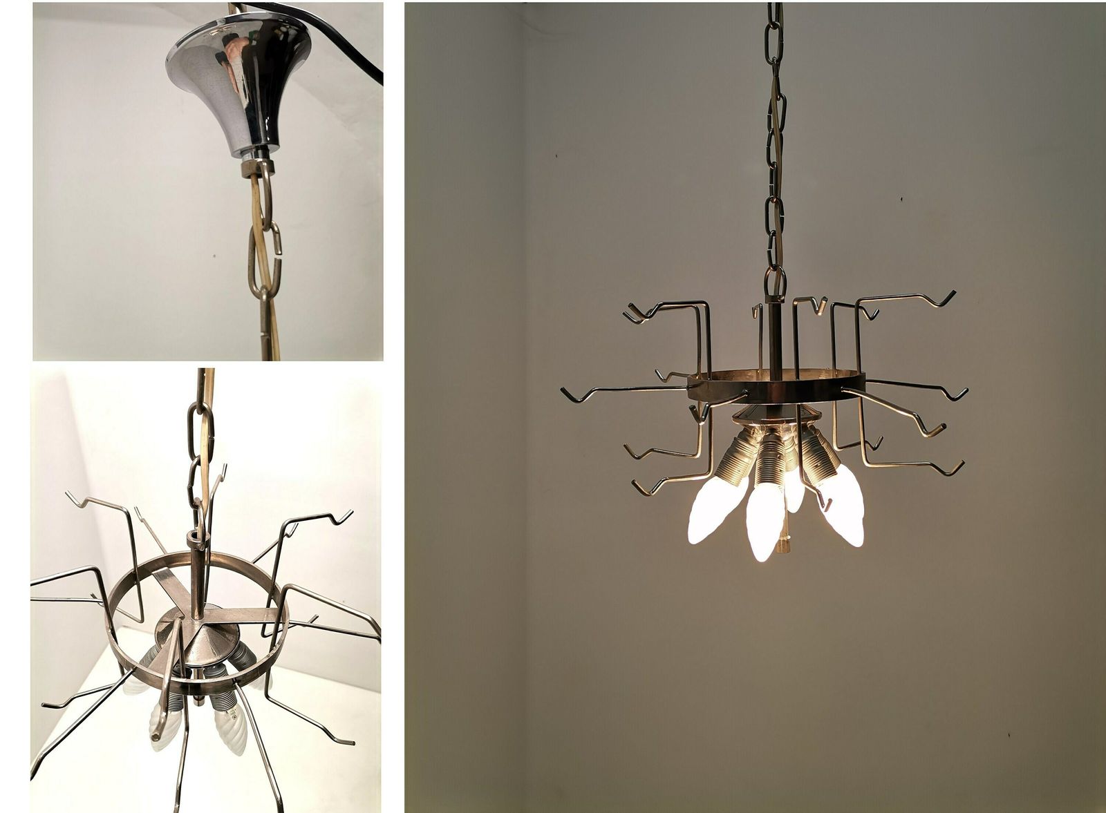 photo for sale Vintage Chandelier With 18 Murano Glass Discs / 60s Italy / Gino Vistosi Style Space Age Murano Pendant Light