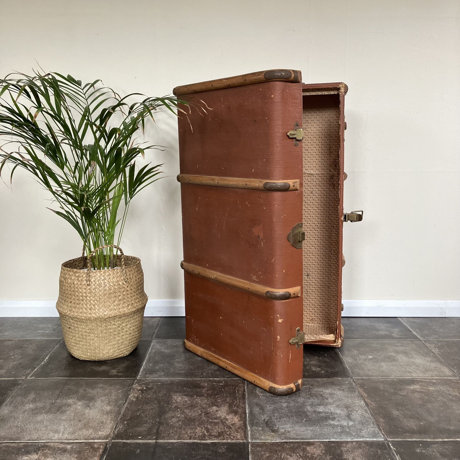 photo furniture Antique Bentwood Steamer Travel Trunk / Travel Shop Display / Theatre Props / Luggage