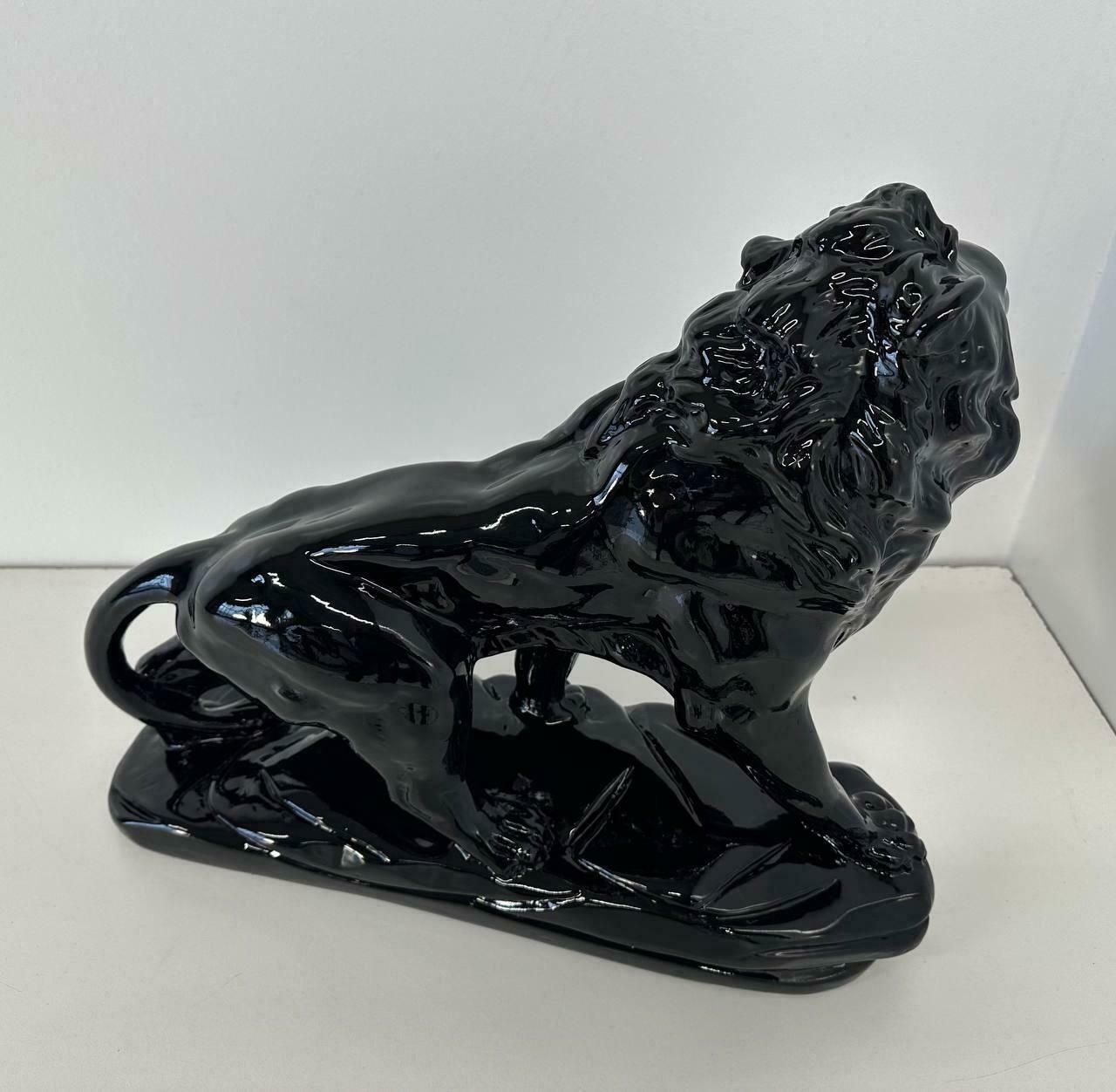 Italian Art Deco Fired Clay Black Polished Lion, 1930s photo furniture