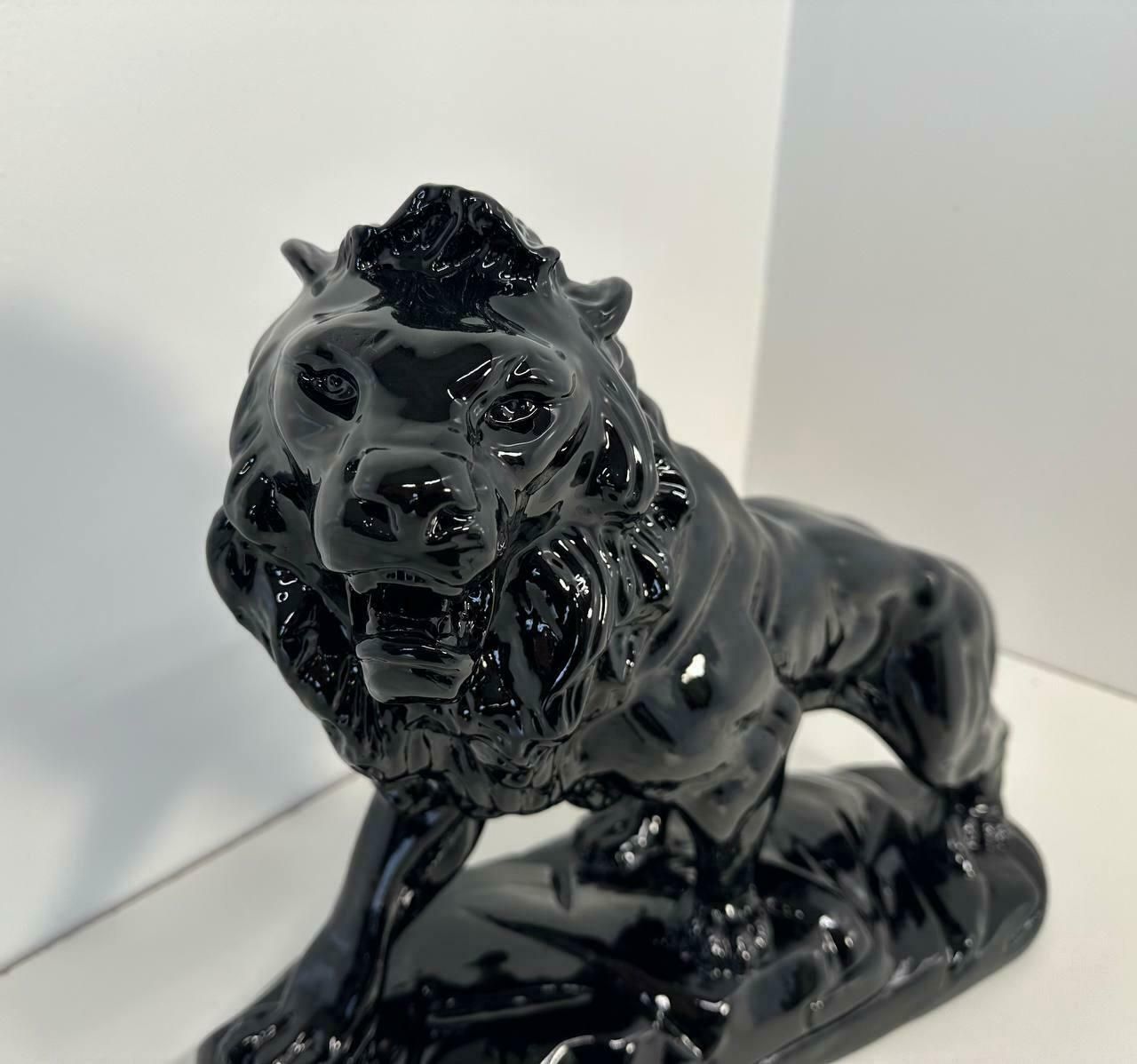 Italian Art Deco Fired Clay Black Polished Lion, 1930s photo 873.0