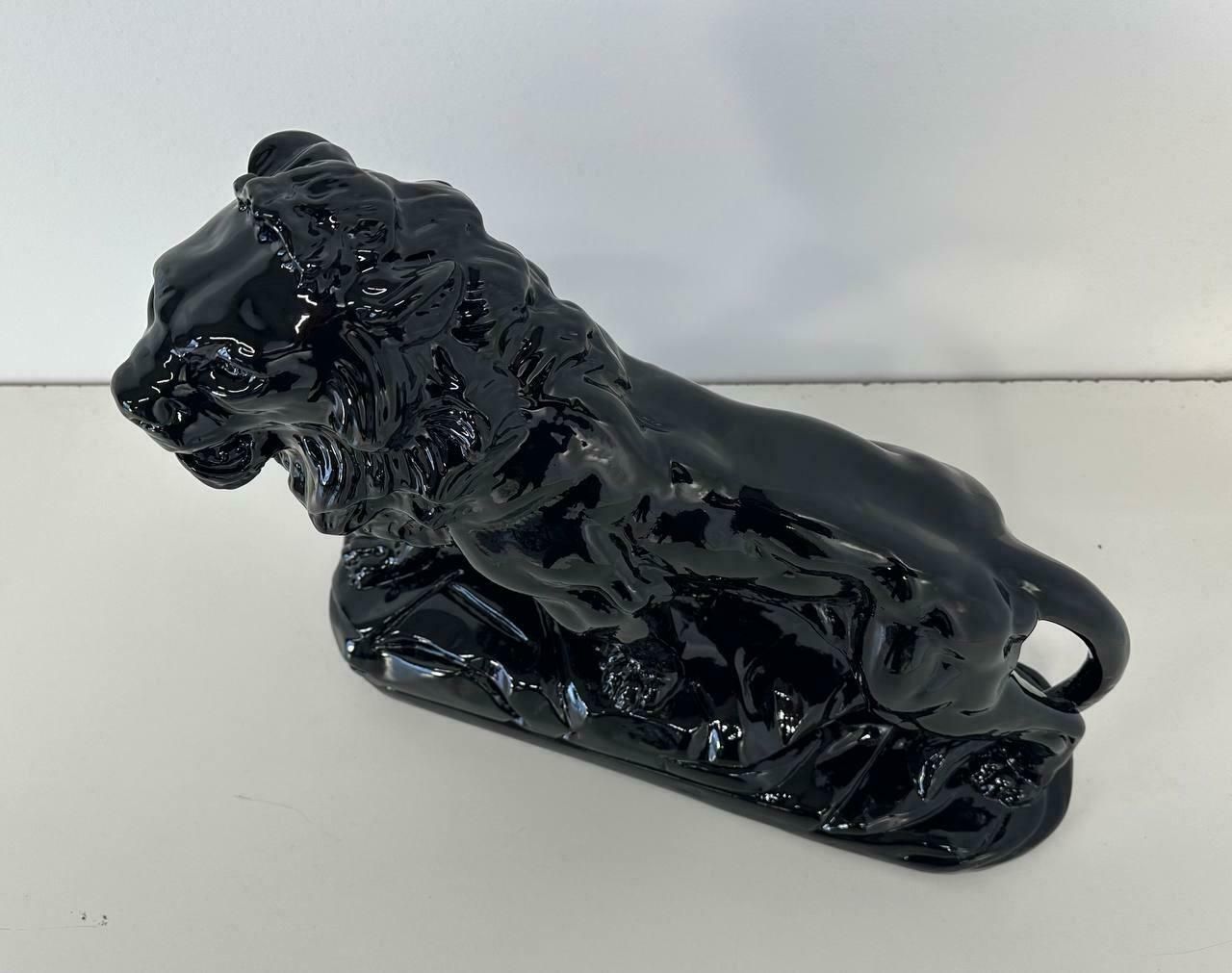 Italian Art Deco Fired Clay Black Polished Lion, 1930s photo buy