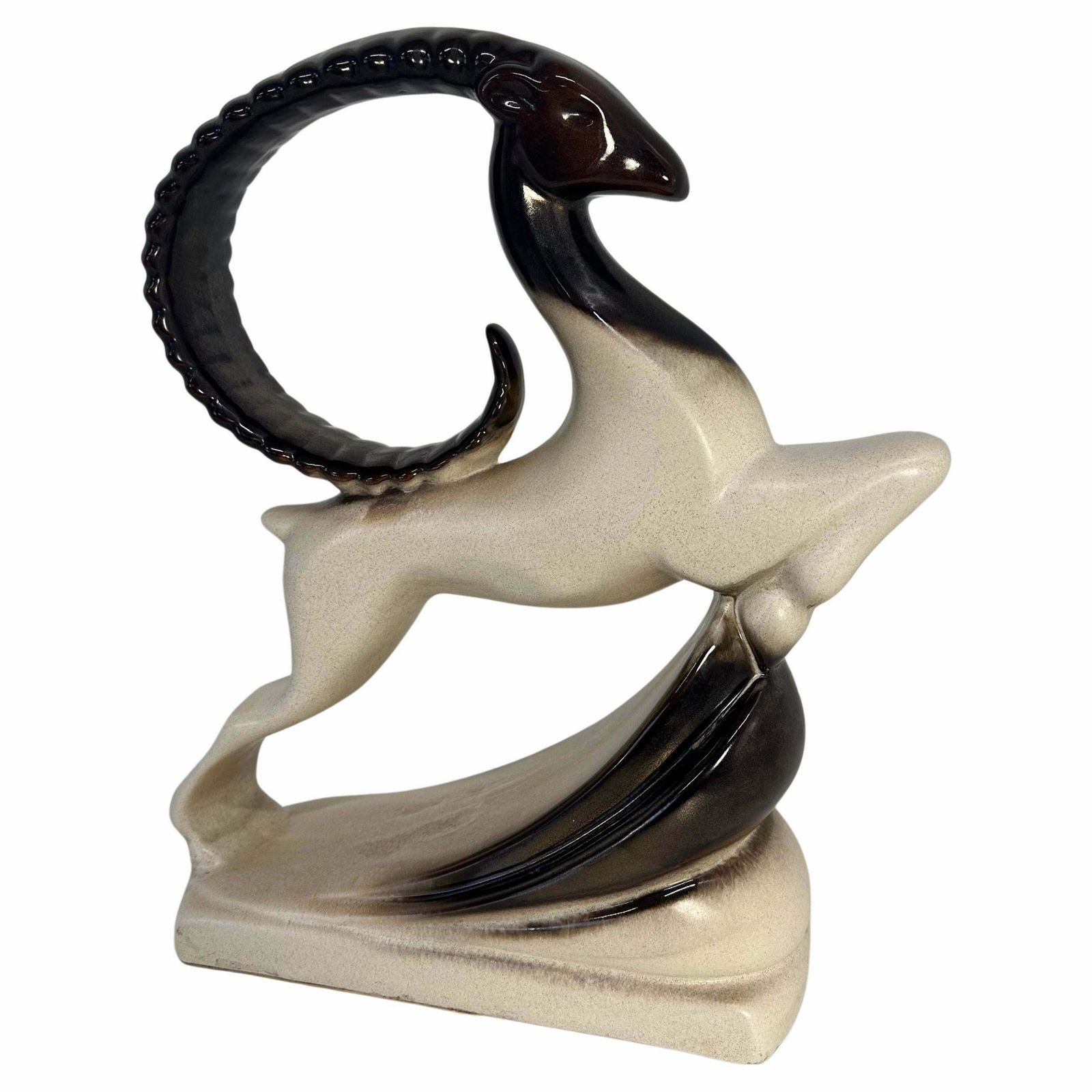 Large Art Deco Style Brown And White Royal Haeger Ram Ceramic, 1960s