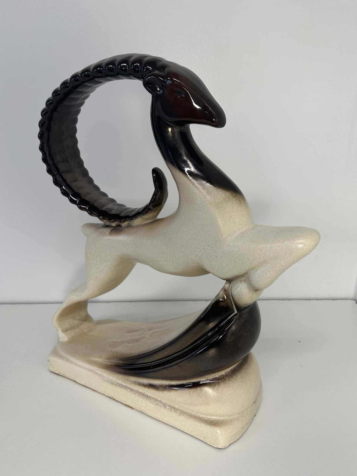 Large Art Deco Style Brown And White Royal Haeger Ram Ceramic, 1960s photo for sale