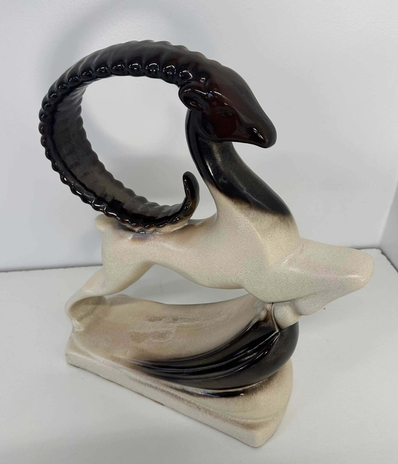 Large Art Deco Style Brown And White Royal Haeger Ram Ceramic, 1960s photo Art