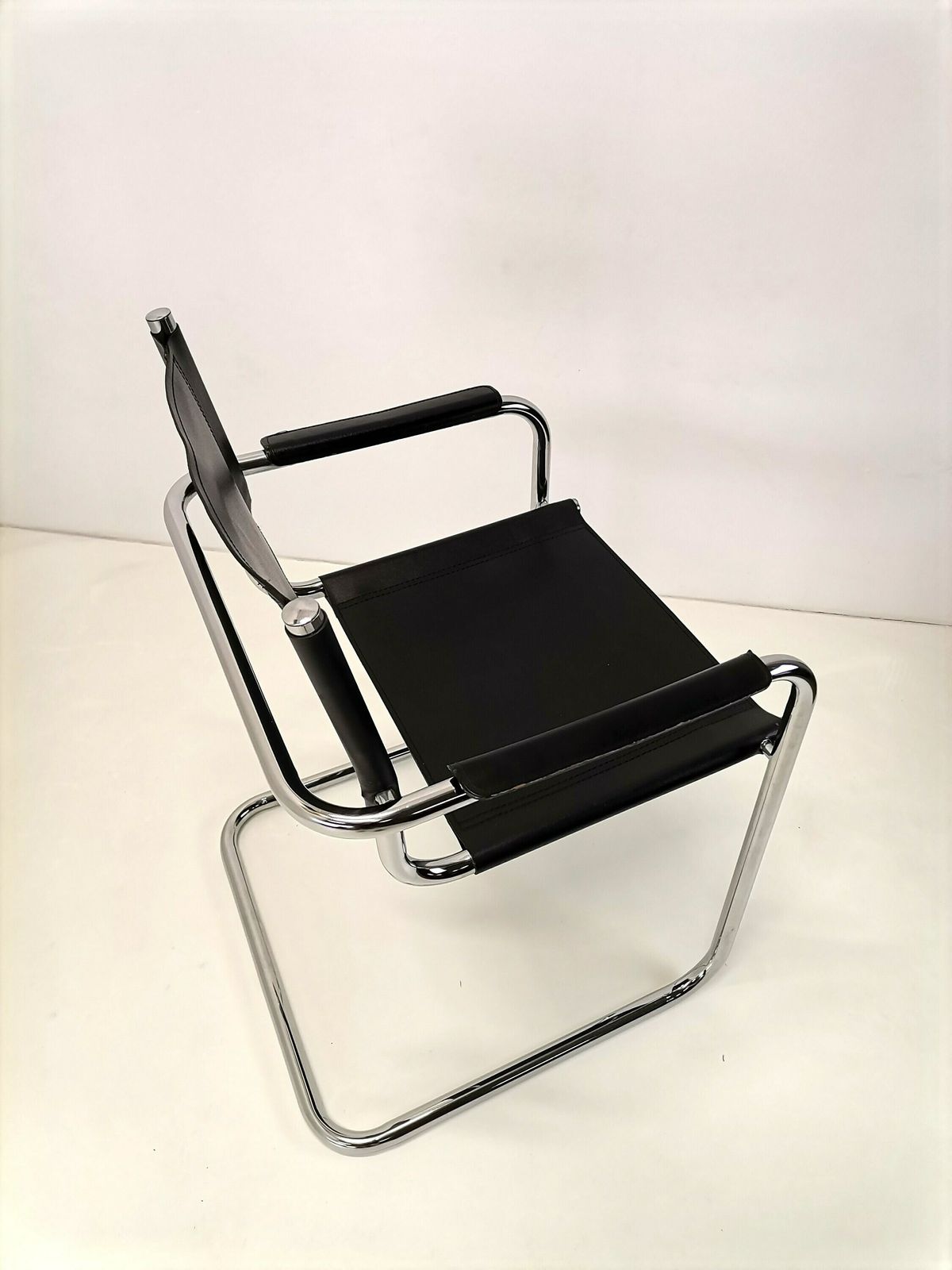 Black Leather Cantilever Chair / 70s 80s Italy / Leather And Chrome / Bauhaus Design Mart Stam Style Office Chair photo Furniture