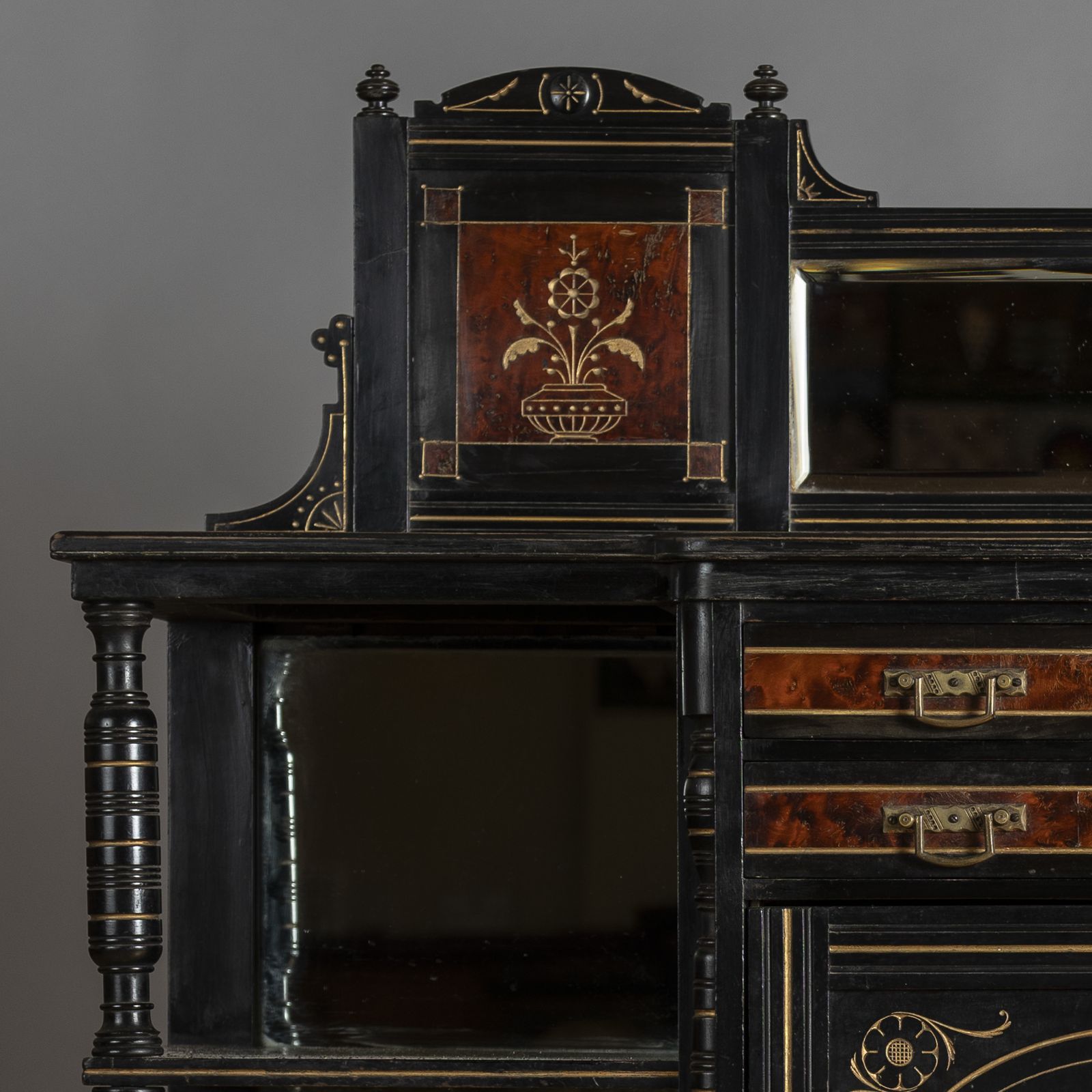 Stunning Victorian Aesthetic Ebonised, Painted And Gilt Side Cabinet photo Furniture
