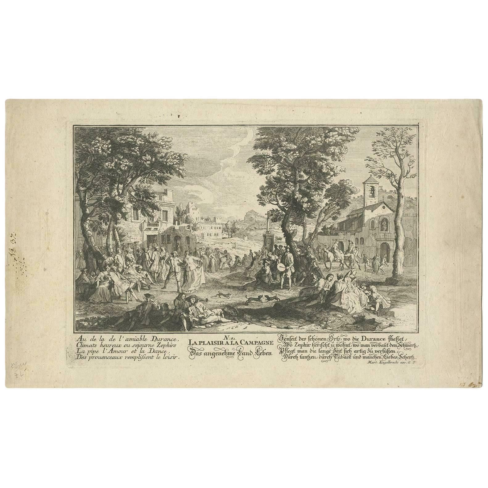 Antique Print Of The Country Life By M. Engelbrecht, Circa 1730