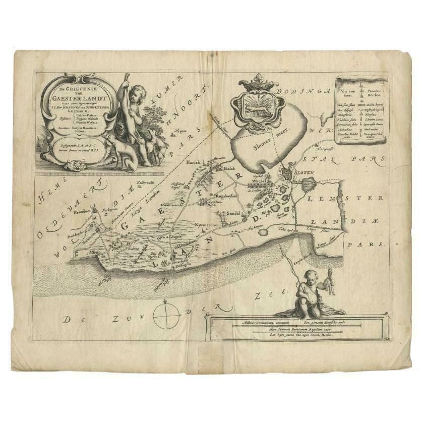 Antique Map Of The Region Of Gaasterland, Friesland, The Netherlands, 1664