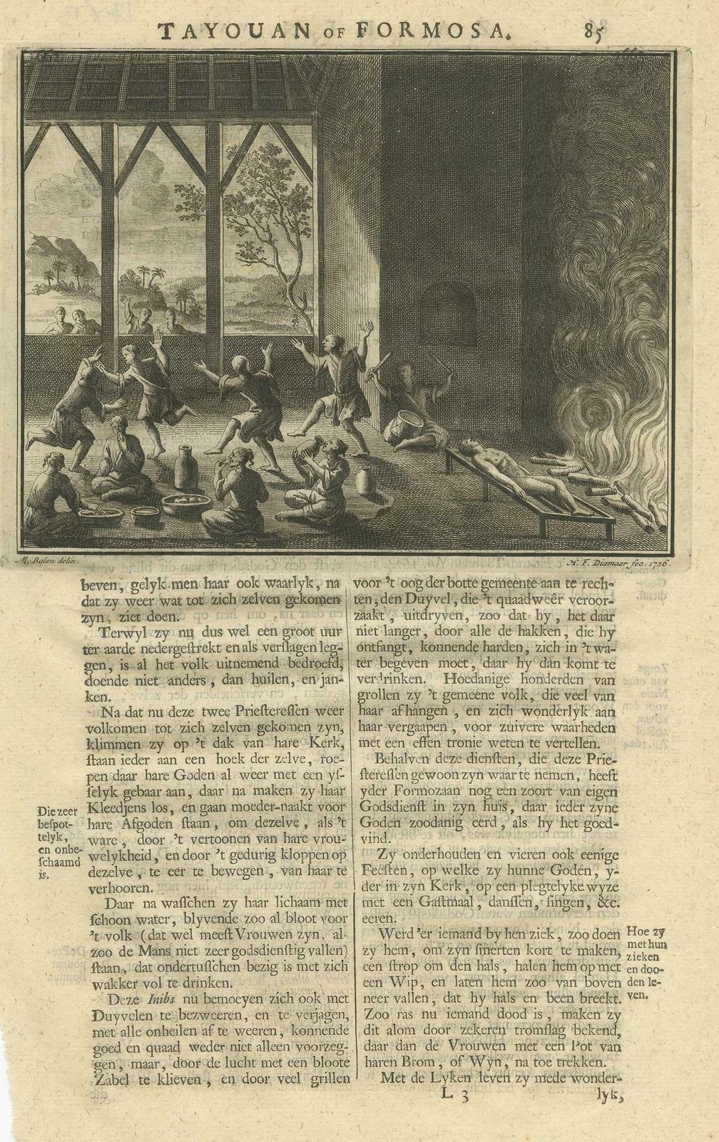 Antique Print Of A Ritual On Formosa By Valentijn, 1726 photo furniture