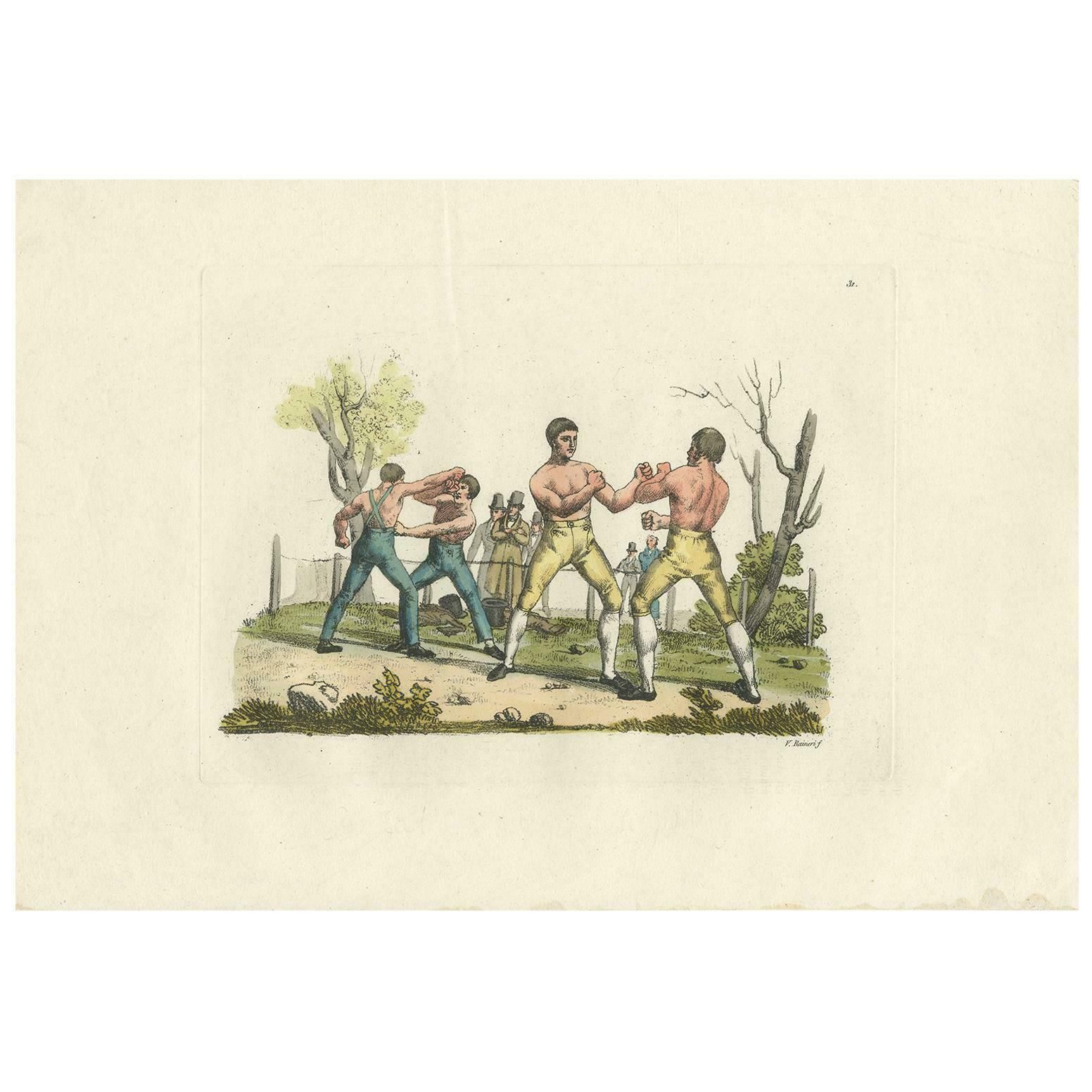 Antique Boxing Print By Raineri, 1819