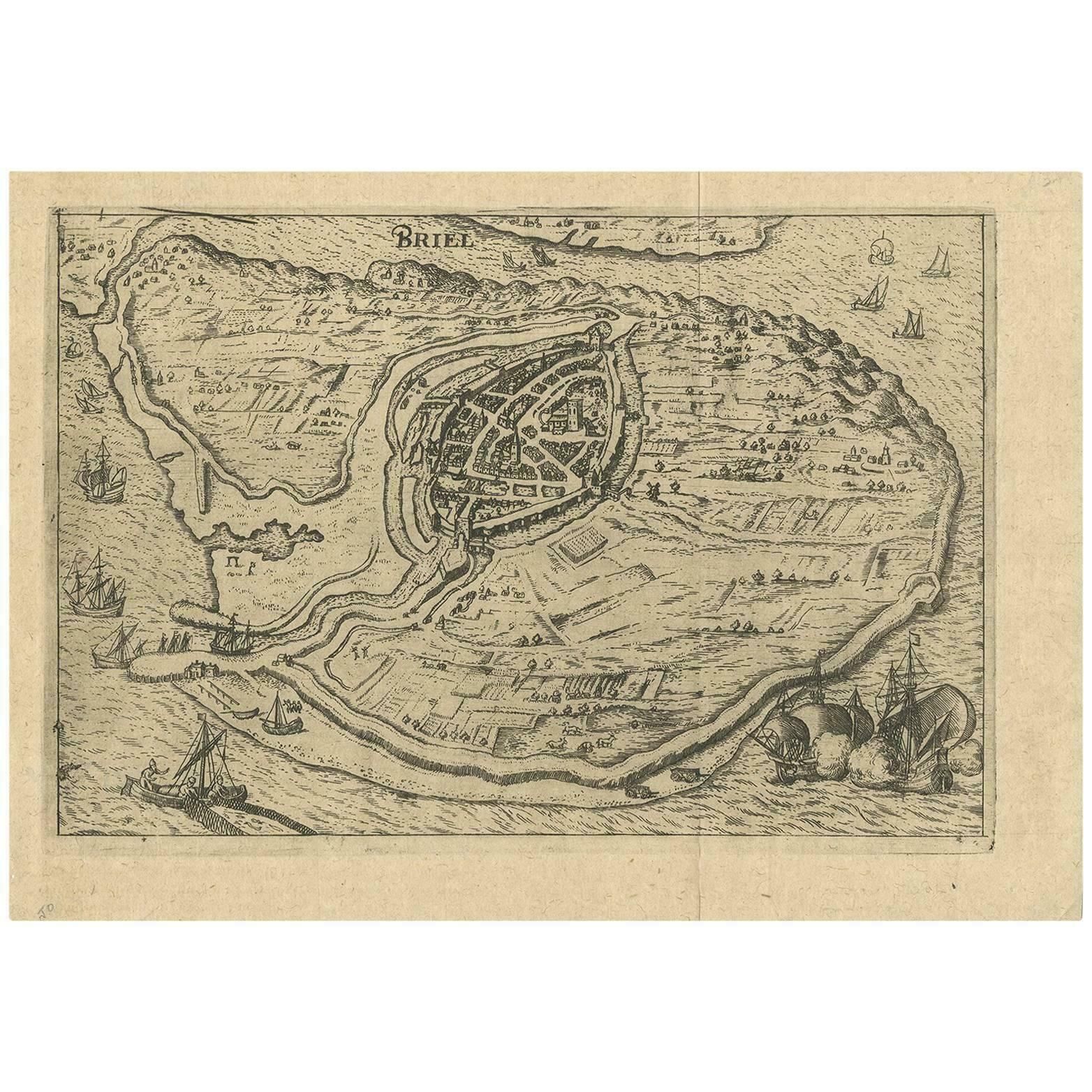 Antique Map Of The City Of Brielle 'The Netherlands' By L. Guicciardini, 1625