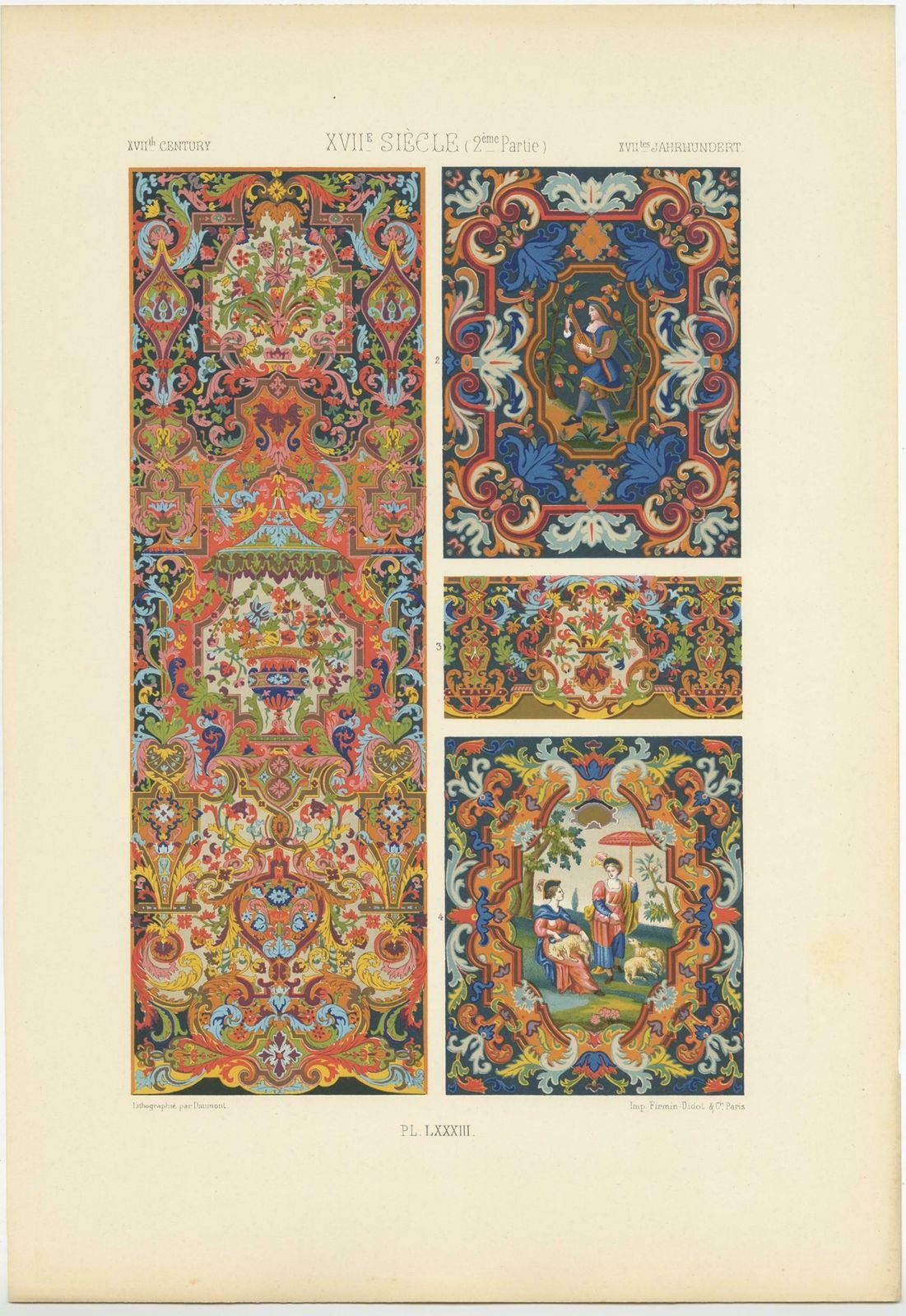 Decorative Antique Print Of Xviith Century Ornaments By Racinet (C.1890) photo for sale