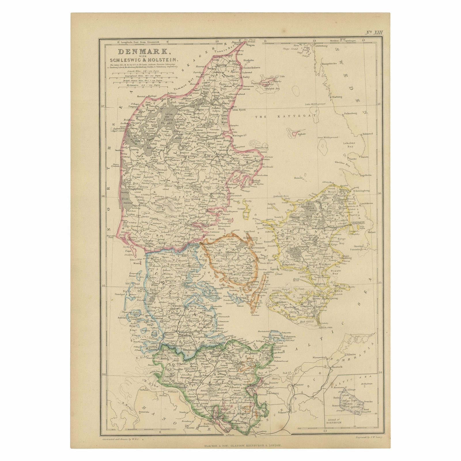 1859 Denmark And Schleswig Holstein Map: A Historical View From Blackie's Atlas
