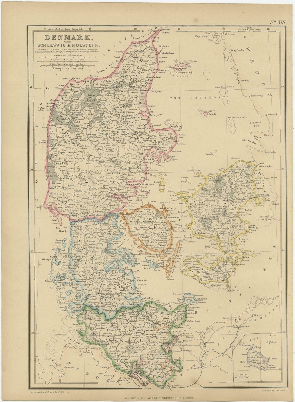 1859 Denmark And Schleswig Holstein Map: A Historical View From Blackie's Atlas photo 192.0
