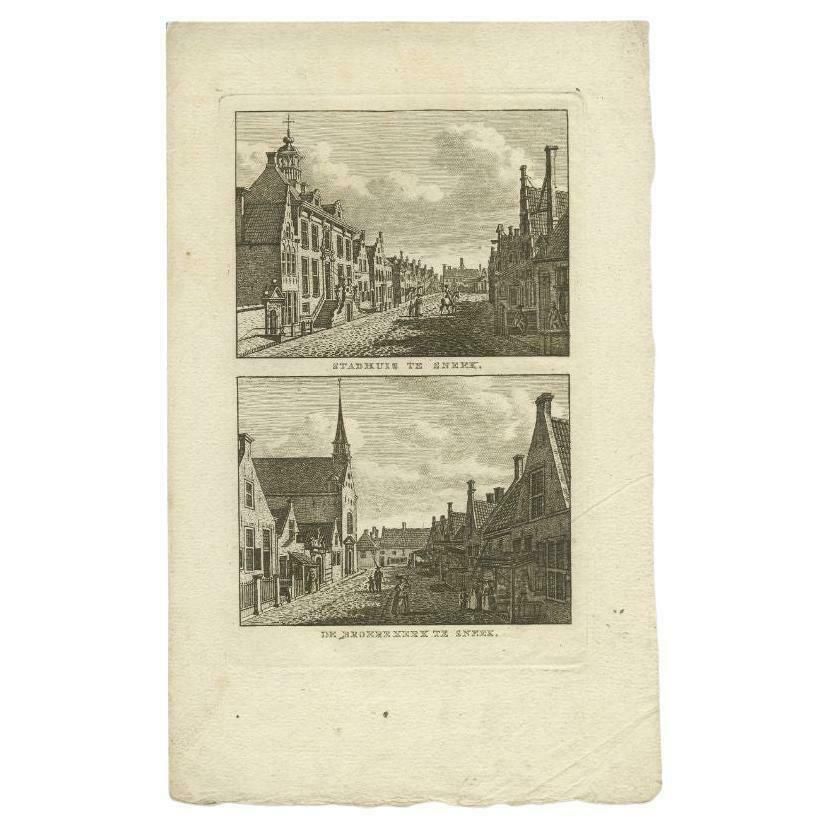 Antique Print Of The City Hall Of Sneek In The Netherlands, 1793