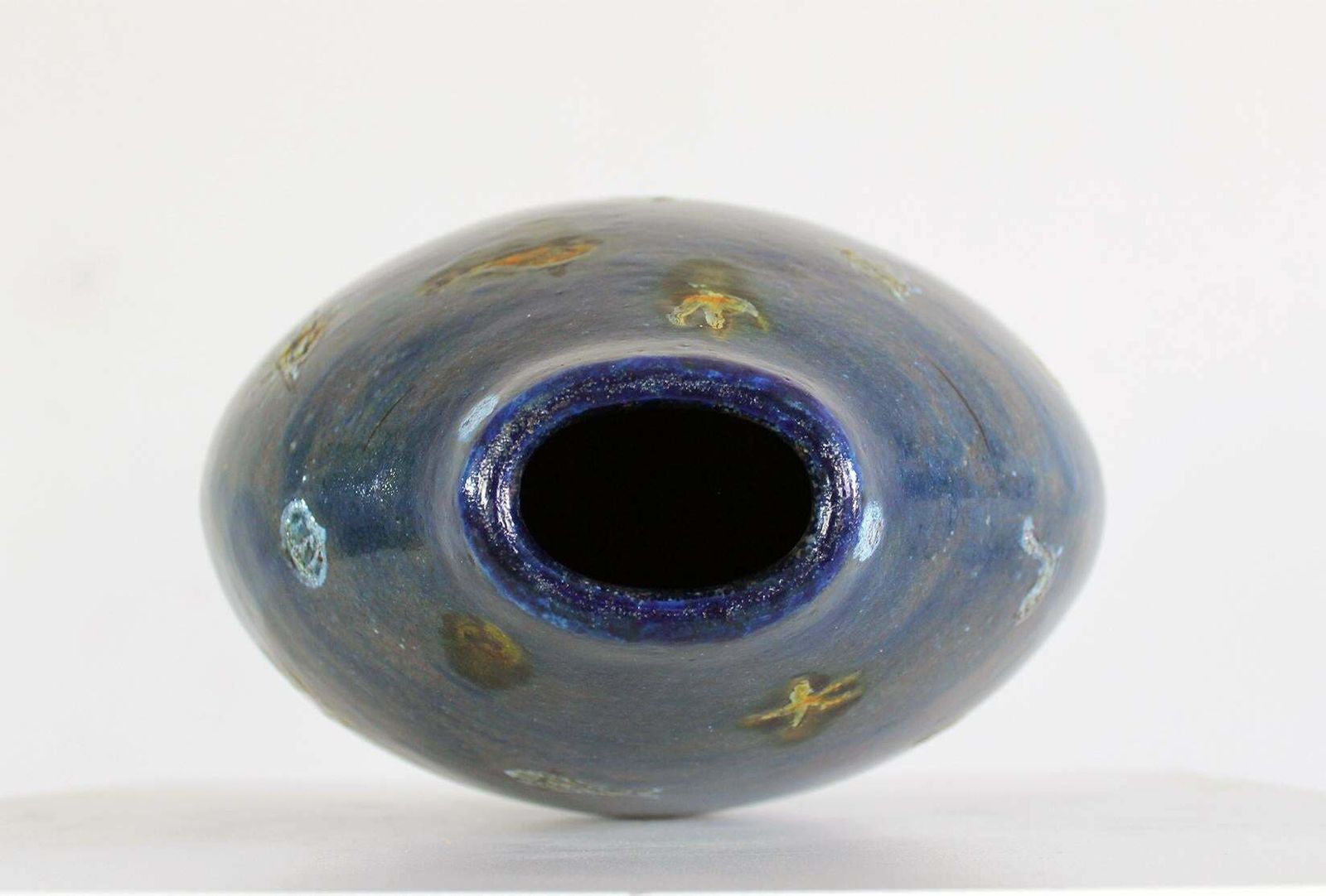 Angelo Ungania Vase In Blue Ceramic With Marine Decorations 1940s Italy photo vintage