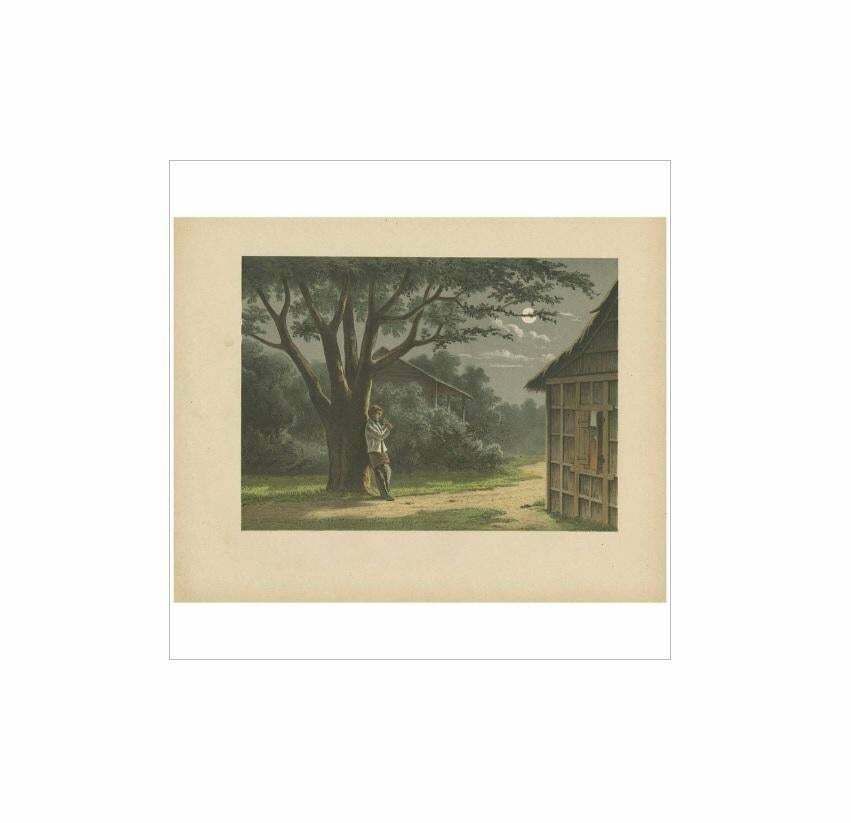 Antique Print Of A Native Playing The Flute In Batavia By M.T.H. Perelaer, 1888 photo Art