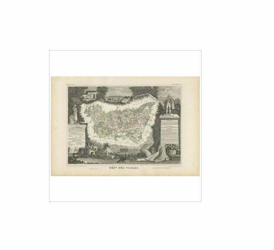Antique Map Of Vosges ‘France’ By V. Levasseur, 1854 photo for sale