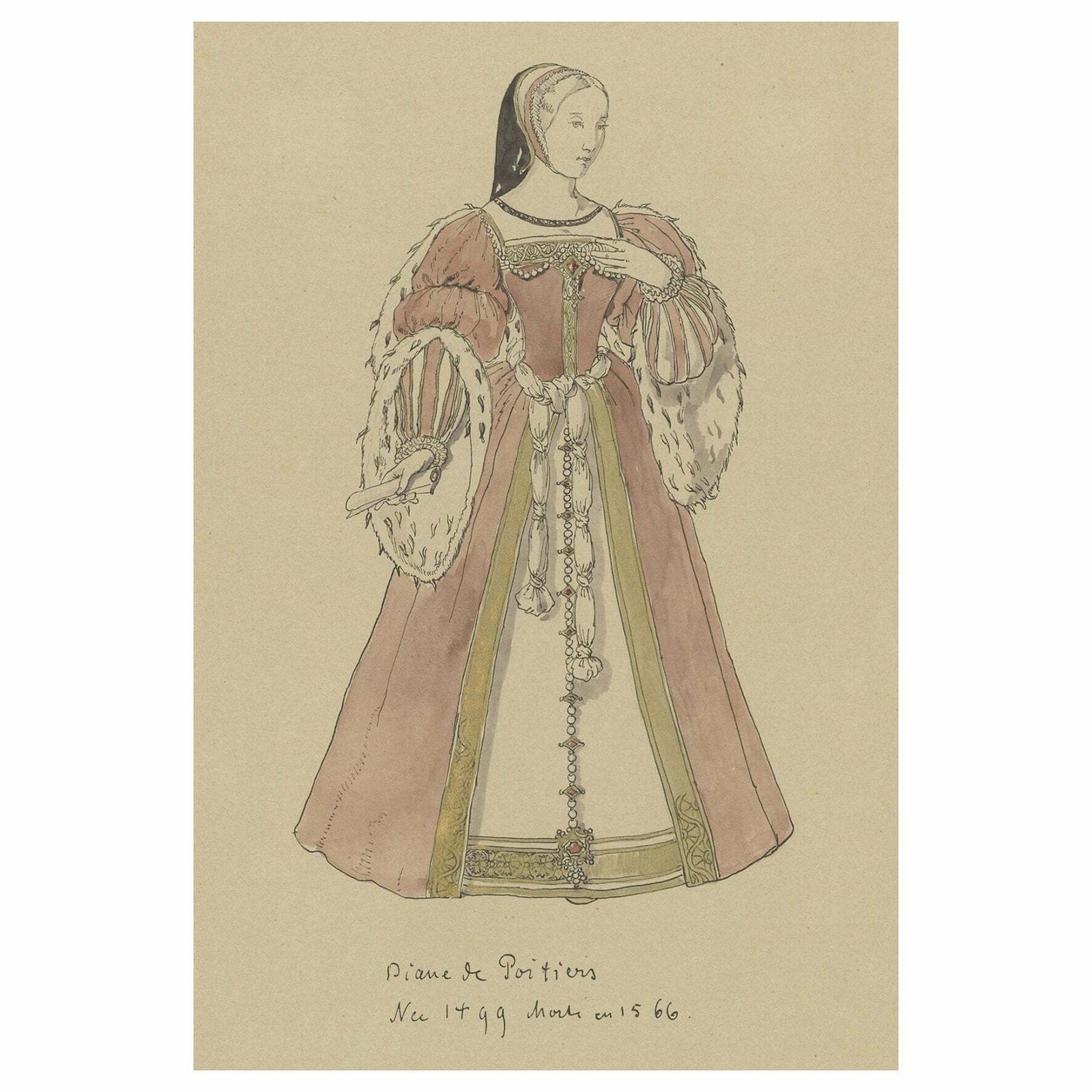 Antique Print Of Diane De Poitiers, Favorite Of Henri The Second, France, C.1860