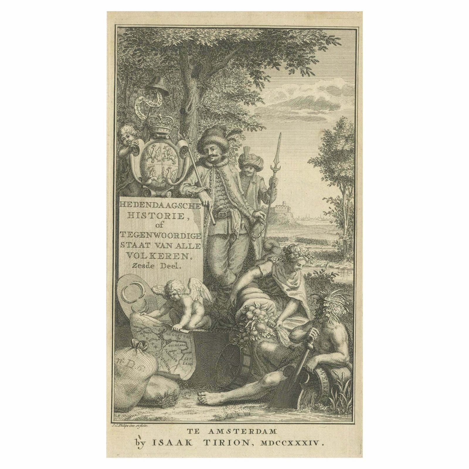 Antique Frontispiece Of A Book About Europe By Tirion, 1734