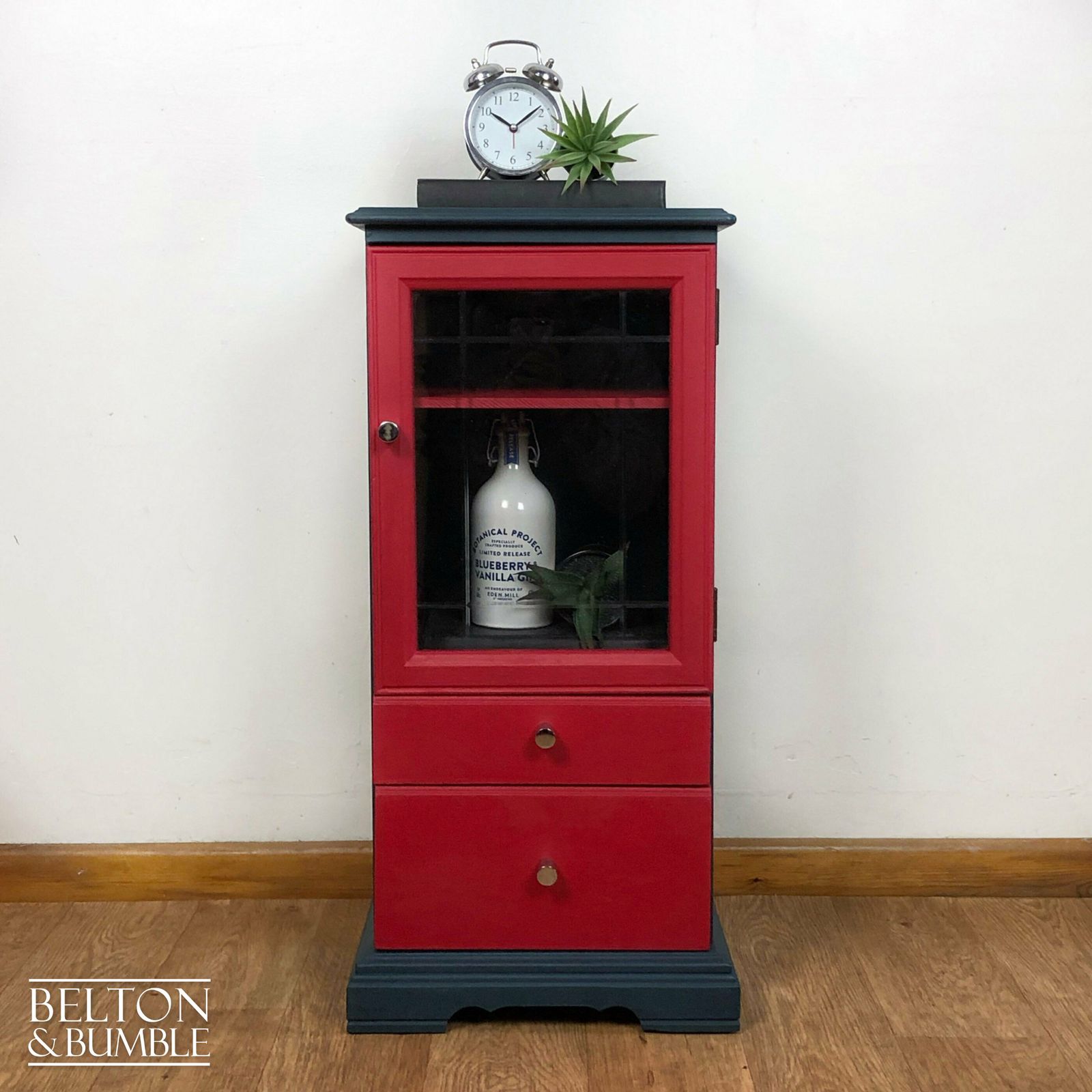 Petite Drinks Cabinet With Glass Door In Blue And Red