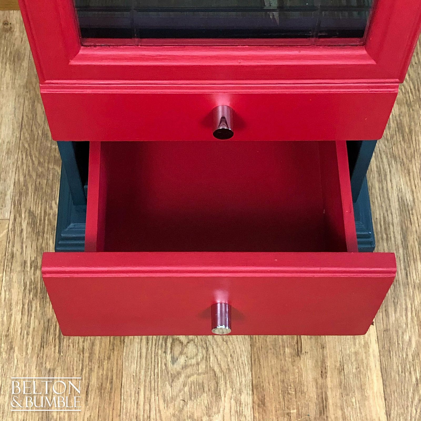 Petite Drinks Cabinet With Glass Door In Blue And Red photo buy