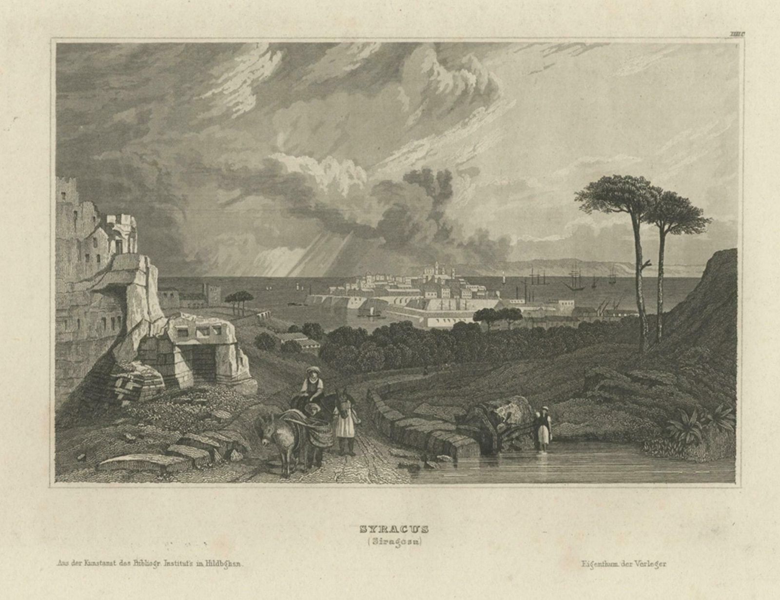 Antique View Of Syracuse, Sicily, Italy, 1837 photo for sale
