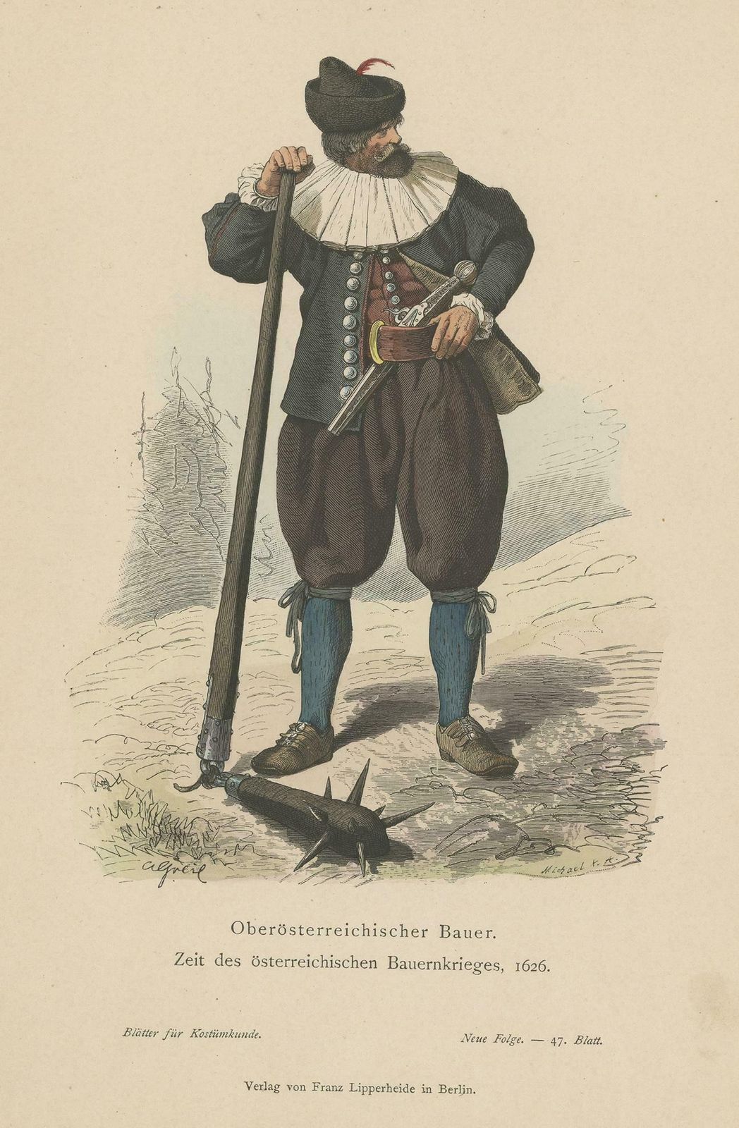 Antique Print Of A Farmer From Upper Austria During The Peasant's War Of 1626 photo furniture