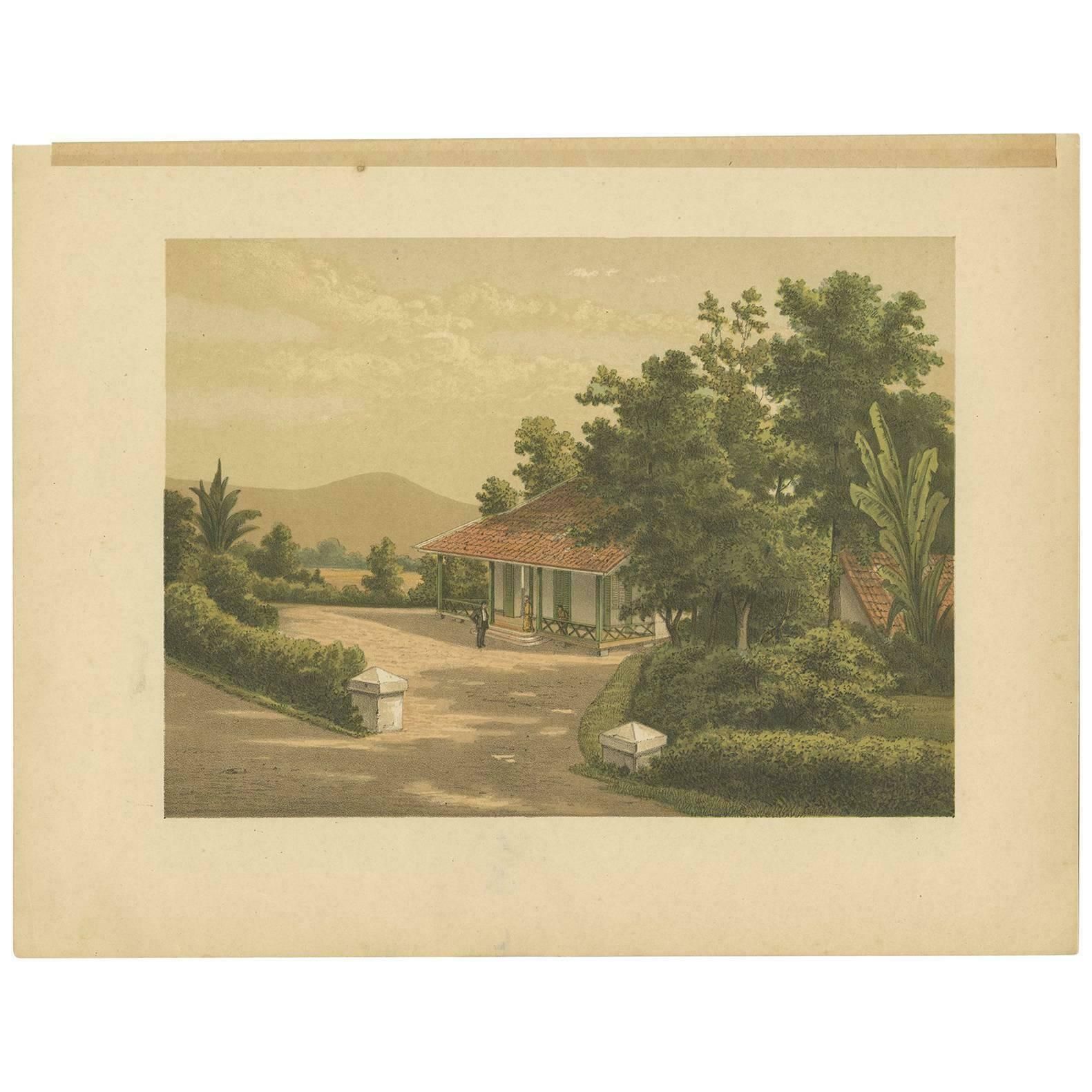 Antique Print Of The Residence Of Mr. V. Meurs 'Java' By M.T.H. Perelaer, 1888