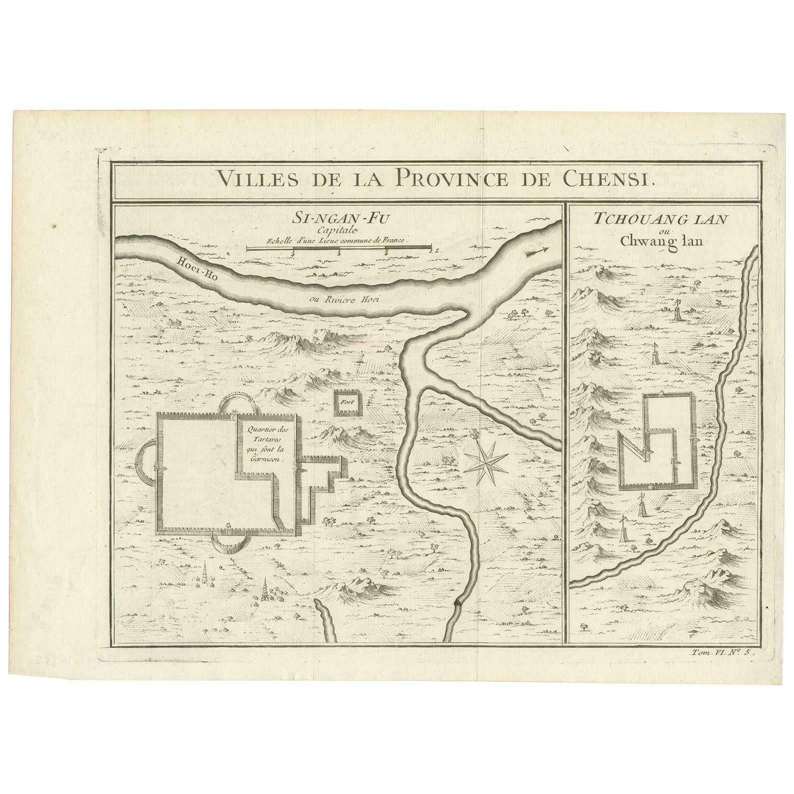 Antique Map Of Si Ngan Fu And Tchang Lan 'China' By Bellin '1748'