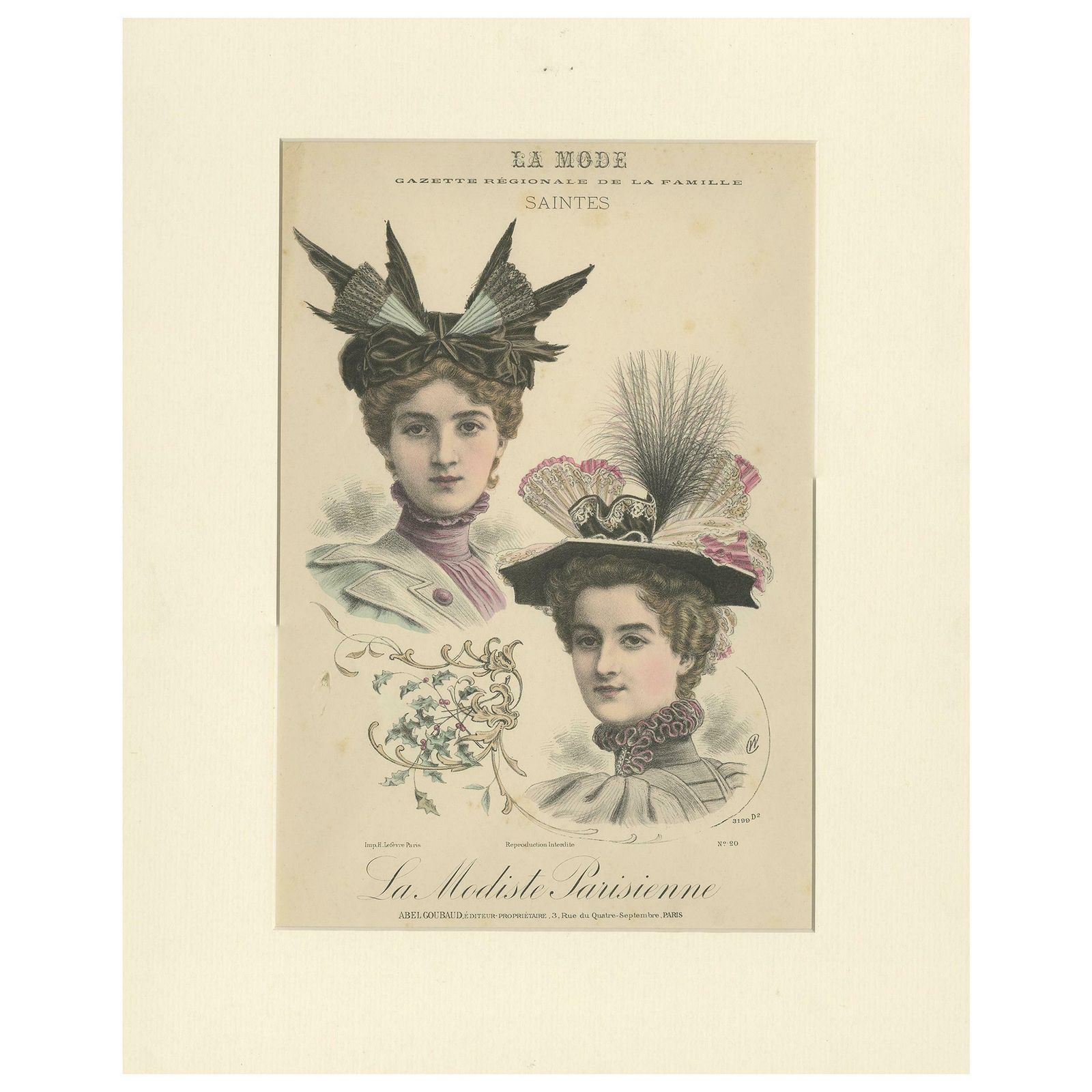 Pl. 20 Antique Fashion Print Of Ladies With Hats 'C.1895'