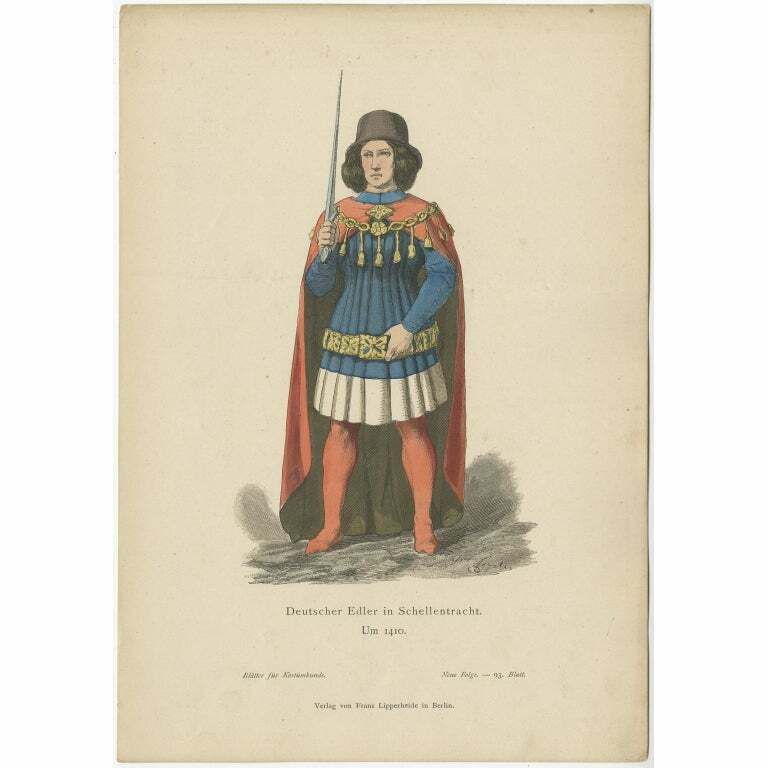 Antique Costume Print Of A German Princess By Lipperheide, C.1880