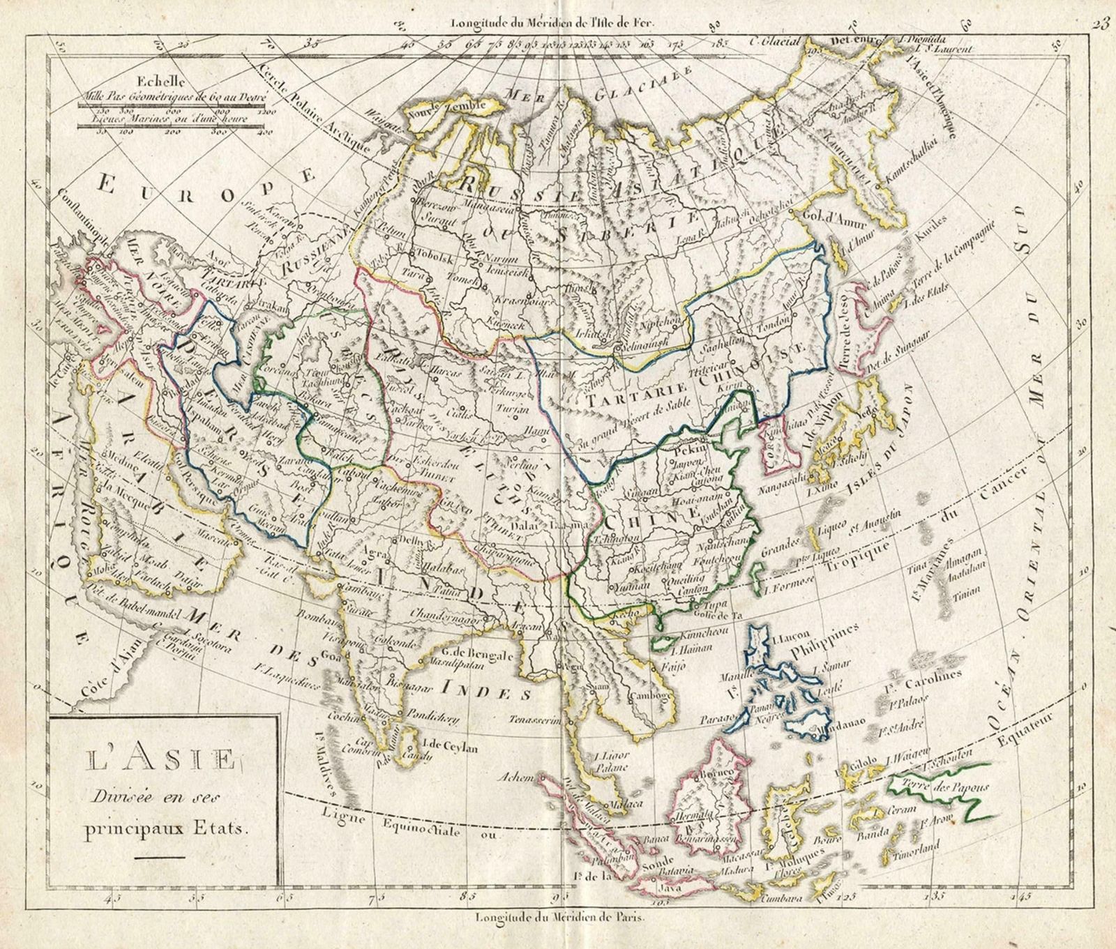 Antique French Map Of Asia With Original Border Colouring, C.1785 photo for sale