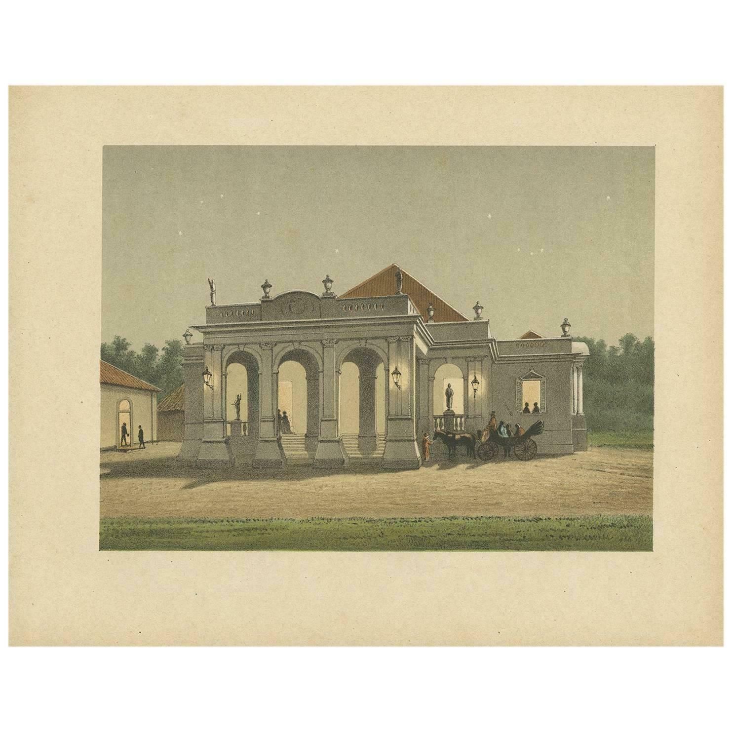 Antique Print Of A Residence In Batavia By M.T.H. Perelaer, 1888