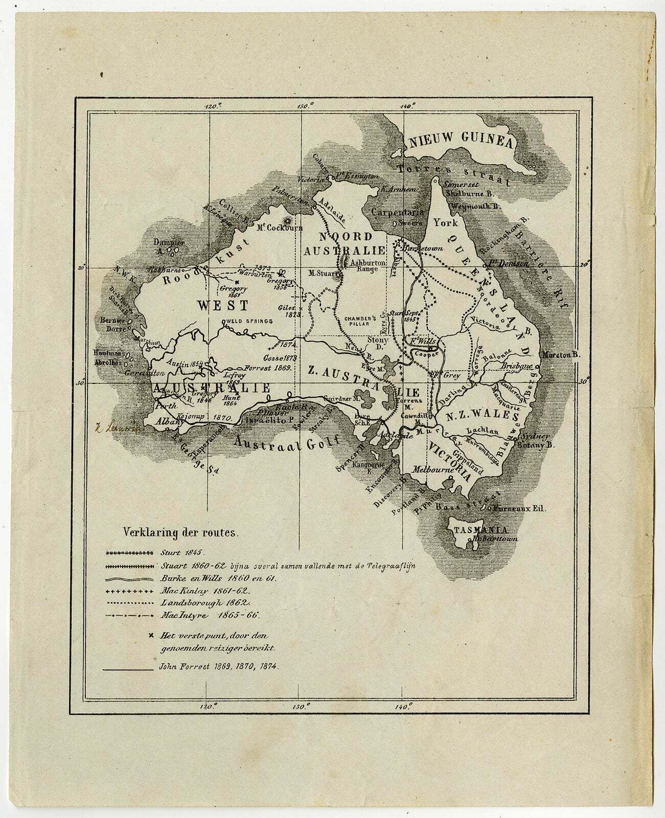 Old Map Of Australia Showing The Routes Of The Main Explorers, Ca.1900 photo furniture