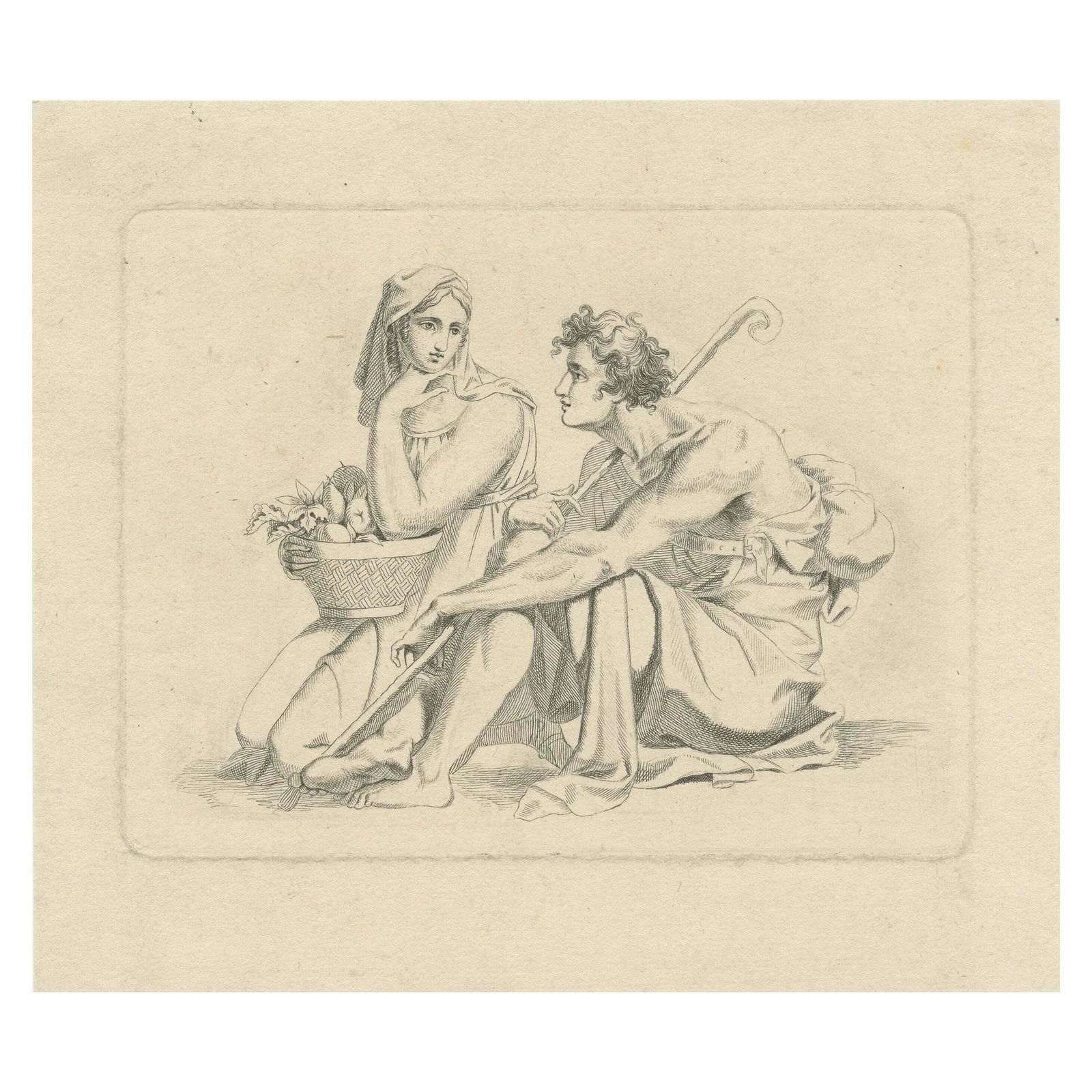 Rustic Reflections: 1825 Peasant Scene Engraving By Ludwig Emil Grimm
