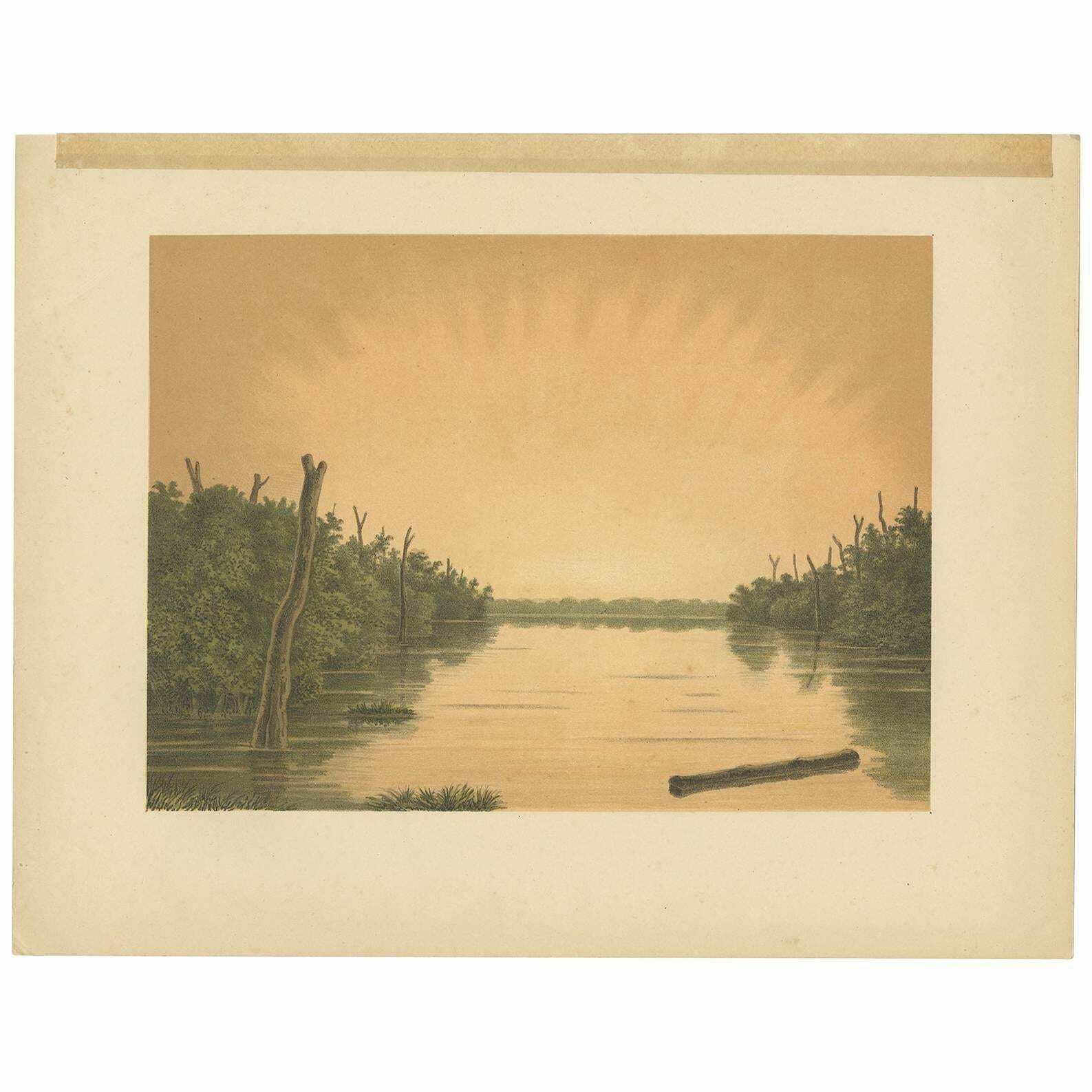 Antique Print Of The Paminger Lakes 'Borneo' By M.T.H. Perelaer, 1888