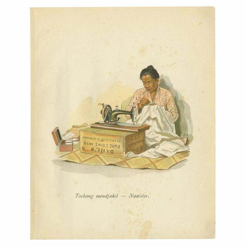 Antique Print Of An Indonesian Seamstress, 1909