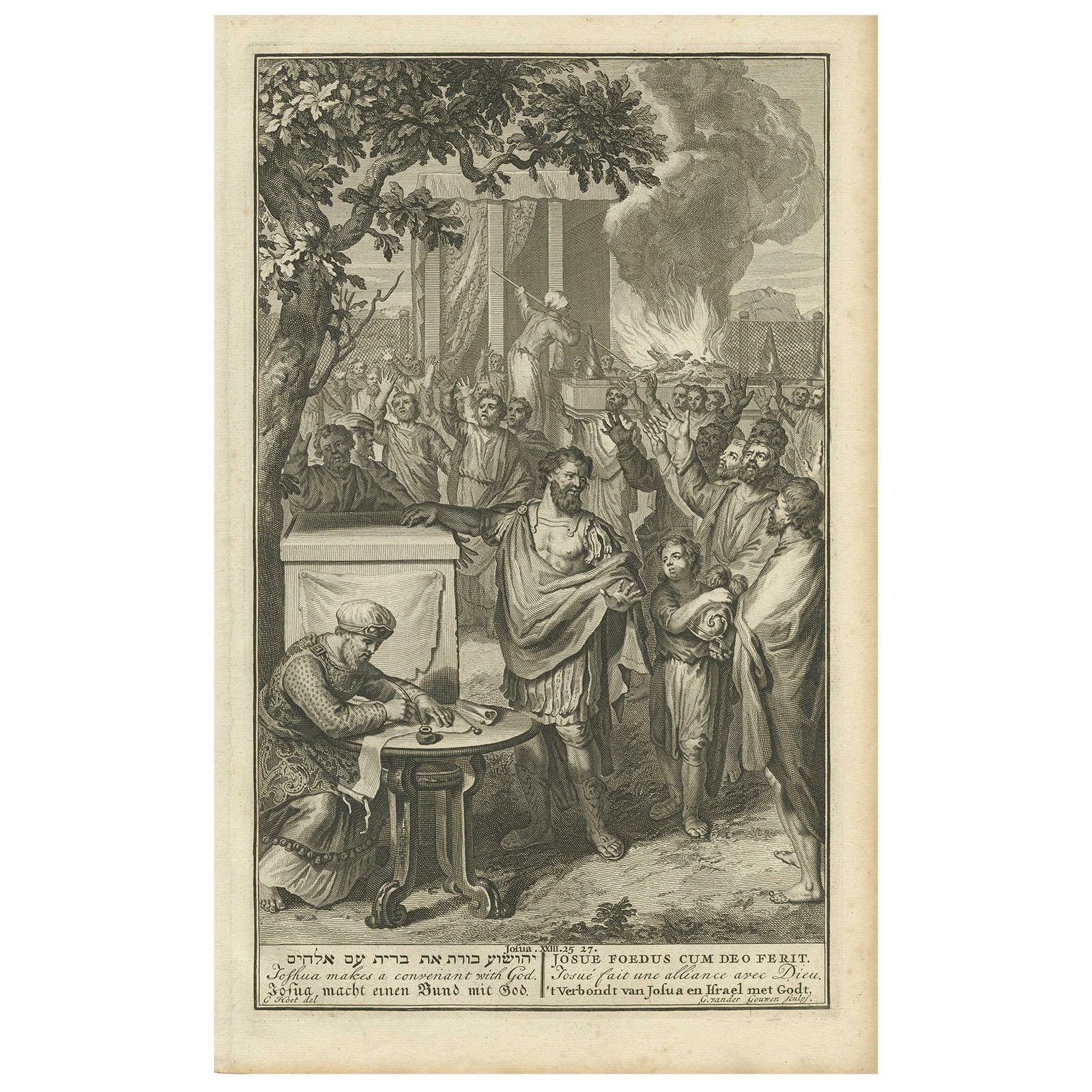 Antique Print Religion 'Joshua Makes A Convenant With God' By De Hondt, 1728