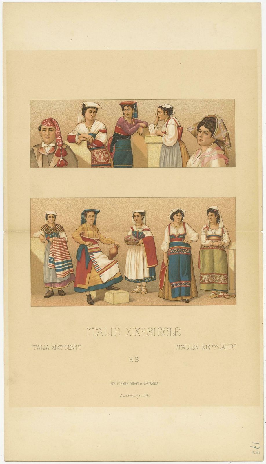 Pl. 173 Antique Print Of 19th Century Italian Clothing By Racinet photo furniture