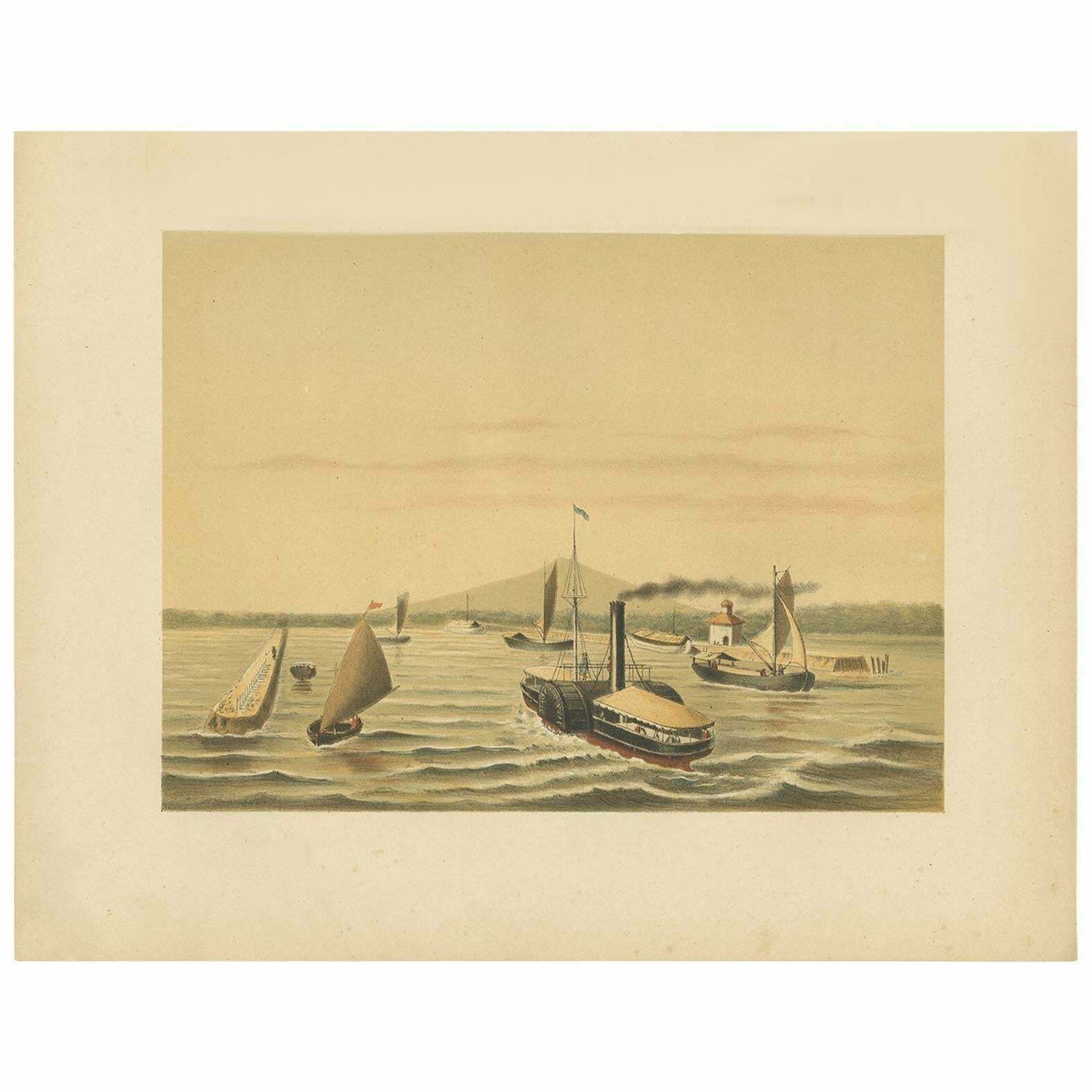 Antique Print Of The Ciliwung Paddle Steamer By M.T.H. Perelaer, 1888