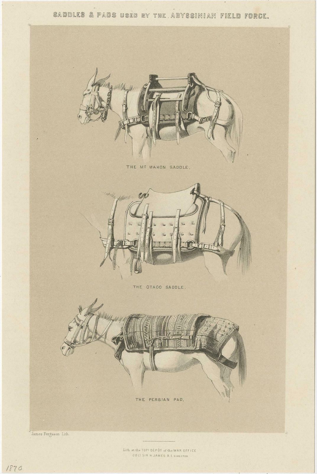 Set Of Two Antique Prints Of Saddles And Pads Used By The Field Force, 1870 photo furniture