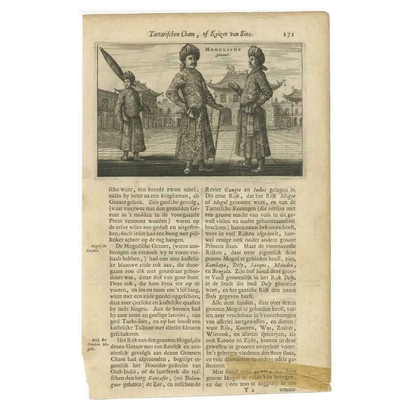 Antique Print Of A Moghul Embassy By Nieuhof, 1665