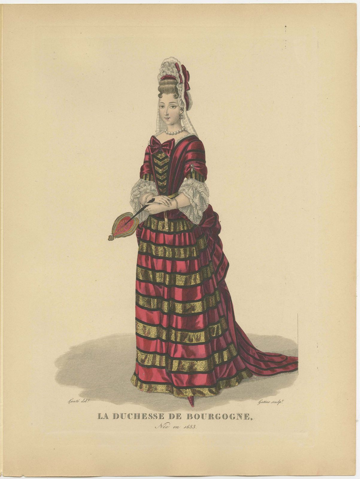 Hand Colored Engraving Of Marie Adélaïde Of Savoy   Duchess Of Burgundy, 1900 photo for sale