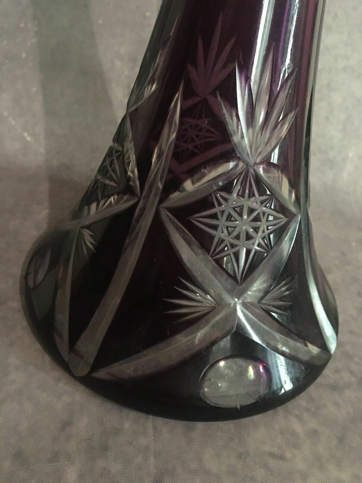 Bohemian Czech Cut To Clear Amethyst Purple Crystal Glass Decanter Genie Bottle photo Home Decor
