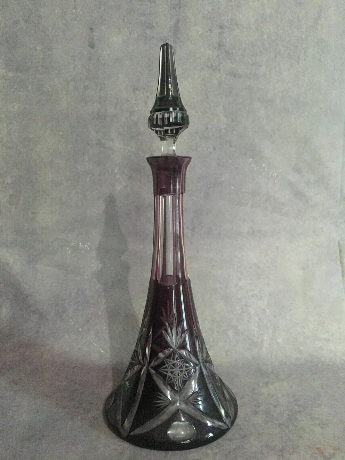 Bohemian Czech Cut To Clear Amethyst Purple Crystal Glass Decanter Genie Bottle photo buy