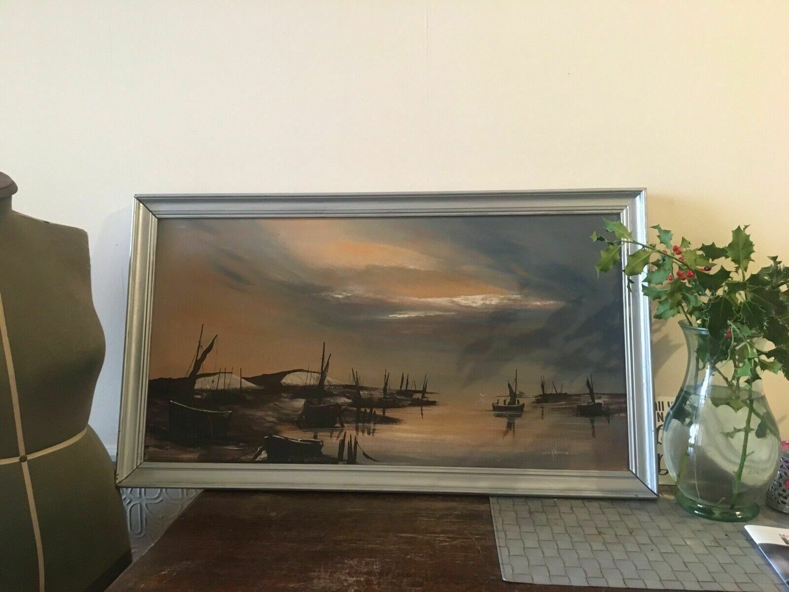 Ken Hammond Mid Century Nautical Maritime Panoramic Original Oil Painting 1970s photo furniture